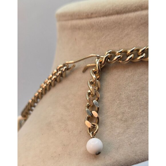 Chunky White Chain Link Necklace With Gold-Tone Adjustable Clasp And Accent Bead - Picture 3 of 3